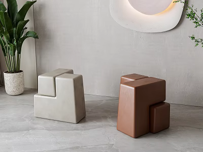 Modern Geometric Stools In Gray And Brown For Contemporary Interior Decor 3d model