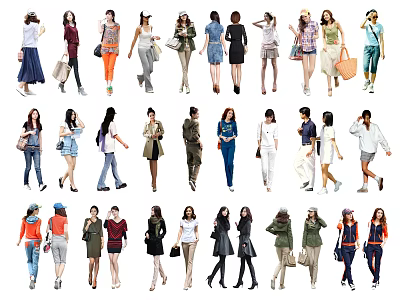 Group of Diverse People in Different Stylish Outfits and Various Poses 3d model