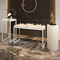 Elegant Glass Display Cabinets With Golden Metal Frame Showcasing Jewelry On Marble Floor