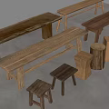 Chinese Style Stool Bench Round Stool Square Stool Stakes 3d model