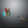 Modern Decorative Scene With Blue Glowing Base Orange Red Structures And Geometric Shapes