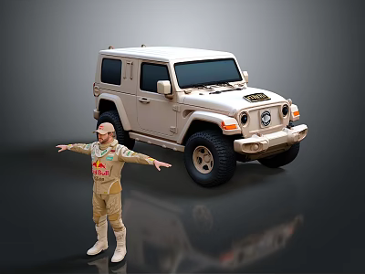 Beige Four Door Off Road SUV Featuring Round Headlights And Large Tires 3d model