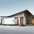 Modern Traditional House Exterior With Sloped Roof Glass Windows Wooden Structure And Courtyard