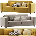 Gray and Yellow Two Seater Sofa with Decorative Geometric Pattern Cushions 3d model