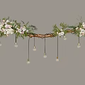 Rustic Branch Chandelier With Pink And White Flowers And Small Hanging Bulbs
