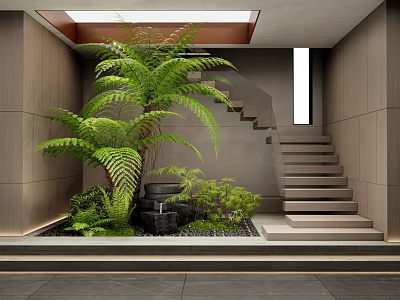 Modern Indoor Courtyard Garden With Greenery And Water Feature 3d model