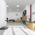Elegant Modern Exhibition Interior With Display Shelves Sofa And Reception Desk