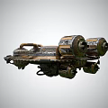 Vintage Sci Fi Circular Metallic Device Featuring Central Disc Blue Stripes And Mechanical Parts