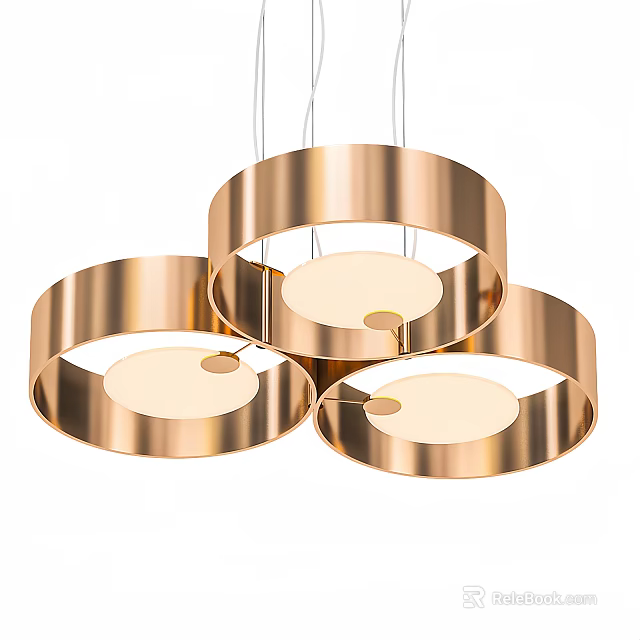 Three Modern Golden Ring Shaped Pendant Lights With Circular Light Sources 3d model 