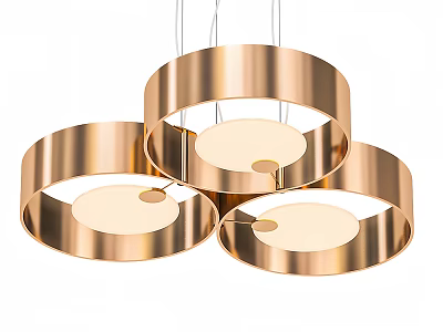 Three Modern Golden Ring Shaped Pendant Lights With Circular Light Sources 3d model