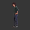 Man in Green Long Sleeve Shirt Blue Jeans with Hands on Hips Front Back View