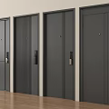 Gray Swing Doors Side by Side Against White Wall With Wooden Floor in Modern Interior