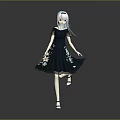 Elegant Game Anime Character With Light Blue Hair And Black Dress Featuring White Floral Patterns