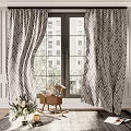 Gray And White Chevron Curtains For Double Window Living Room With Rocking Chair Flower Bouquet