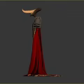 Mysterious Game Movie Character With Bird Like Hat Armored Shoulders Red Cape And Golden Trim