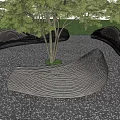 Modern Wave Shaped Outdoor Chairs With Trees On Pebble Paved Ground