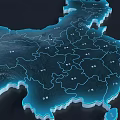 Detailed Blue China Map With Provincial Boundaries And City Markers