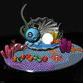 Underwater Themed Photo Spot With Blue Cartoon Character Seashell Glowing Light Colorful Corals And Starfish