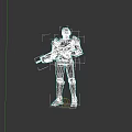Sci Fi Game Character Blue Armored Robot With Glowing Accents And Weapon
