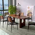 Modern solid wood dining table and chair combination 3d model