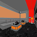 Modern KTV Lounge Interior With Neon Lights Comfortable Sofa TV And Bar Counter