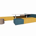 Modern Public Seating With Yellow And Blue Modular Sofa And White Table 3d model