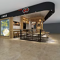 Modern Restaurant Interior Design With Wooden Tables Hanging Lights Counter And Menu Poster