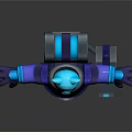 Blue Cat Character In Purple Armor With Red Eyes And Mechanical Device