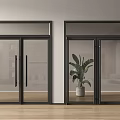 Sleek Black Framed Glass Double Doors In Indoor Space With Green Plant And Light Wall