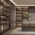 Modern Walk-in Closet Interior Design With Open Shelves Hanging Rods And Storage Cabinets
