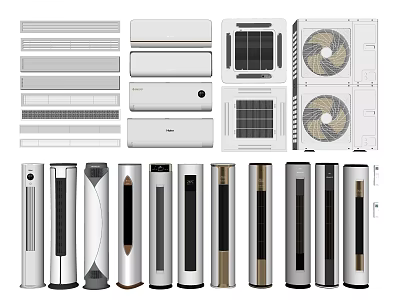 Various Styles of Air Conditioner Fans Featuring Wall Mounted Floor Standing and Outdoor Models 3d model