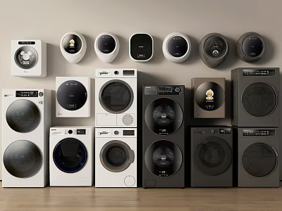 Modern Washing Machines In Various Styles And Colors For Home Laundry Room 3d model