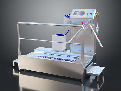 Stainless Steel Platform Equipment With Handrails Control Panel And Foot Pedals 3d model