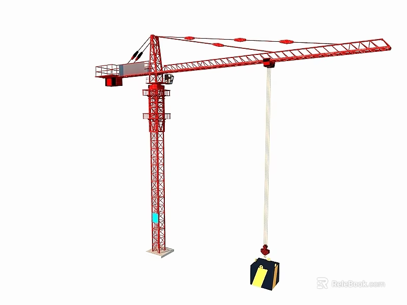 Red Tower Crane With Extended Boom Lifting Heavy Load On Construction Site 3d model 