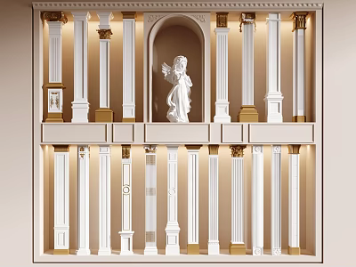 European style column Roman column cylindrical carved plaster line door cover 3d model