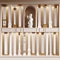 Elegant Roman Columns Interior Design With Gold Accents Illuminated Lighting And Angel Statue