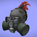 Gray Fire Equipment Gas Mask with Red Plume Filter Canisters and Clear Goggles