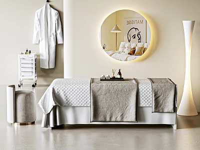 Massage Bed In Modern Spa Setting With Towels And Mirror 3d model