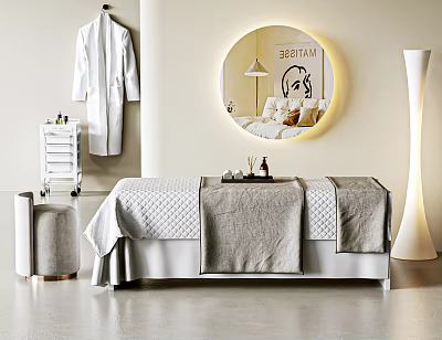 Massage Bed In Modern Spa Setting With Towels And Mirror 3d model