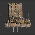 Rustic Wooden Dock Platform With Planks Crates And Clay Pots