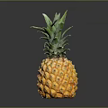 Fresh Ripe Pineapple With Green Leafy Top And Yellow Textured Skin On Black Reflective Surface