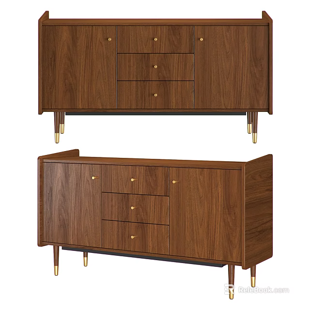 Modern Walnut Chest of Drawers With Golden Metal Legs And Storage Drawers 3d model 