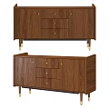Modern Walnut Chest of Drawers With Golden Metal Legs And Storage Drawers