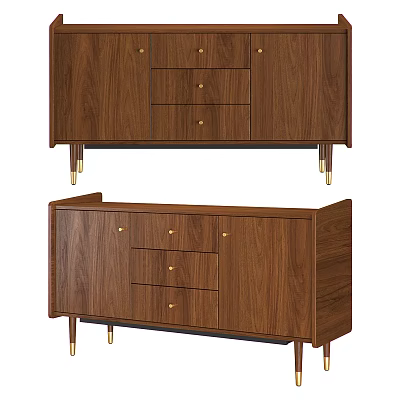 Modern Walnut Chest of Drawers With Golden Metal Legs And Storage Drawers 3d model