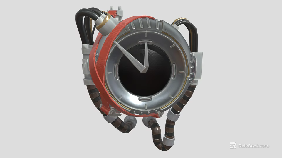 Smart Machine Mechanical Clock Design With Red Silver Structure Black Dial And Connected Tubes 3d model 