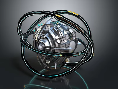 Futuristic Mechanical Sphere With Intricate Metal Rings And Glowing Blue Accents 3d model