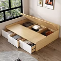 Light Wood Storage Bed With Drawers And Lift Up Compartment For Clothes And Blankets