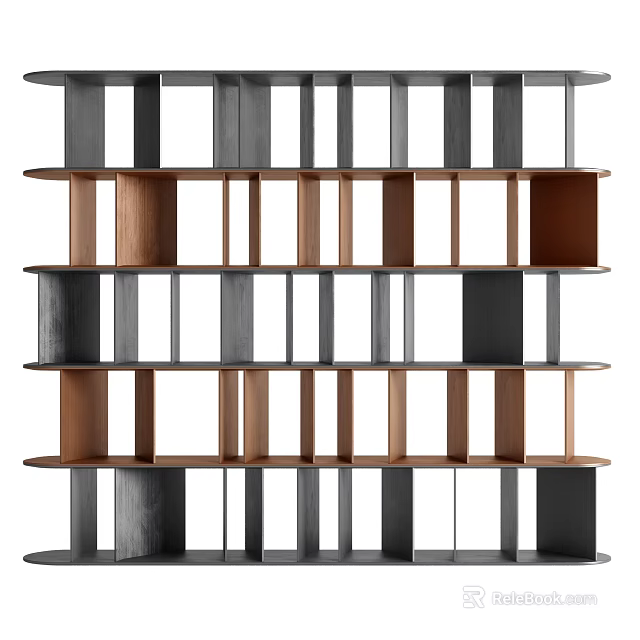 Modern Open Bookcase With Multiple Wooden And Black Shelves For Home Office 3d model 