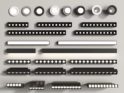 Various Styles of Modern Downlights and Spotlights in White Black Round Linear Designs 3d model