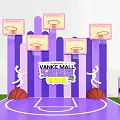 Vanke Mall Interactive Zone with Basketball Hoops Human Silhouettes Basketballs and Purple Decorations